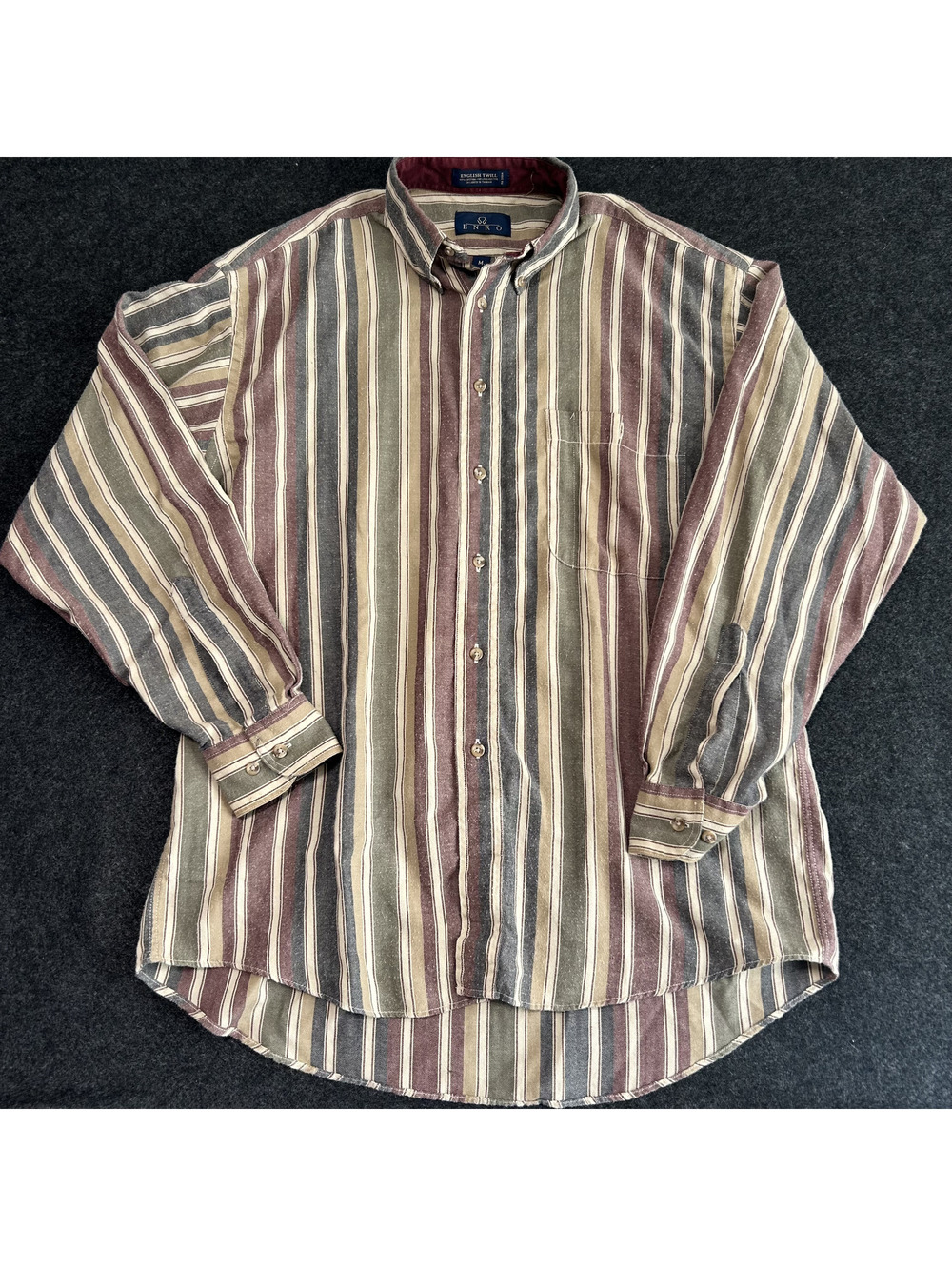 Vintage Enro English Twill Striped Button Down Shirt Men’s Medium Long Sleeve